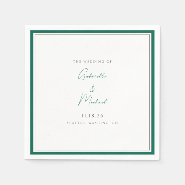 Elegant Emerald Green Wedding Script Napkins (Front)