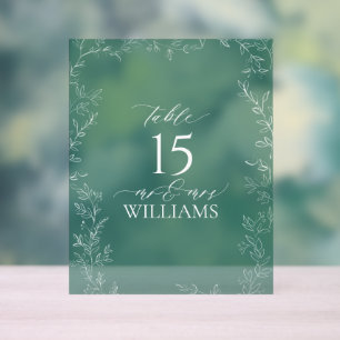 Elegant Emerald Green Wedding Table Number Acrylic Sign