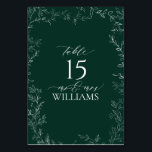 Elegant Emerald Green Wedding Table Number Card<br><div class="desc">Introducing the "Elegant Emerald Green Wedding Table Number Card, " a sophisticated addition to your wedding reception decor. Featuring a rich emerald green background and framed with a delicate white hand-drawn leafy border, this card exudes natural elegance. The table number is prominently displayed in a clean, modern font for easy...</div>