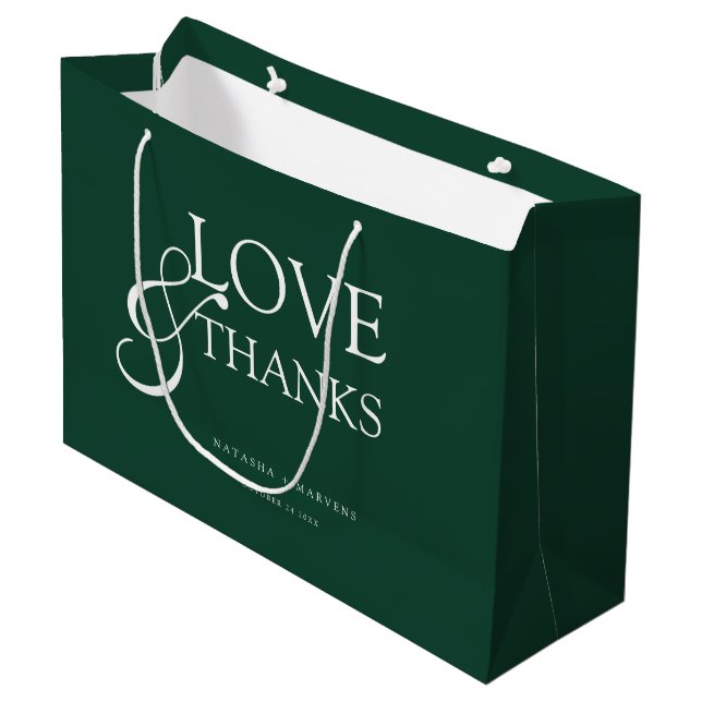 Elegant Emerald Green Wedding Thank You Large Gift Bag (Front Angled)