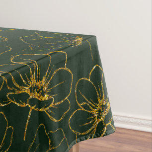 Elegant Emerald Green with Gold Floral Table Cloth