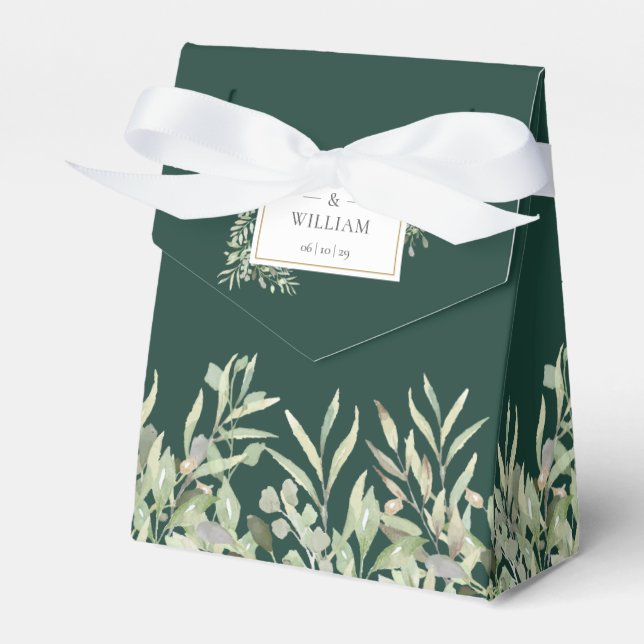 Elegant Emerald Greenery Foliage Wedding Favour Box (Front Side)