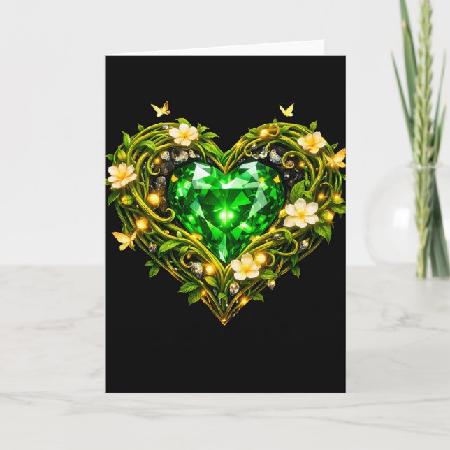 Elegant Emerald Heart Luxury Greeting Card (Front)
