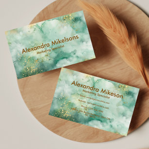 Elegant Emerald Marble Gold Business Card