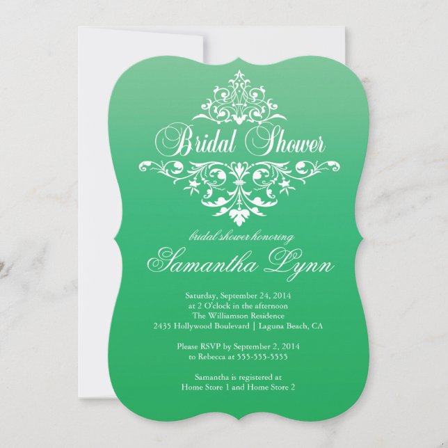 Elegant Emerald Ombre wBridal Shower Invitation (Front)