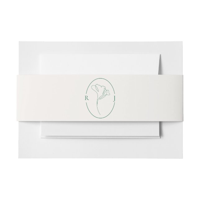 Elegant Emerald Outlined Monogram Wedding Invitation Belly Band (Front Example)