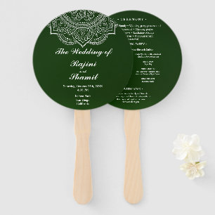 Elegant Emerald Paisley Indian Wedding Program Hand Fan