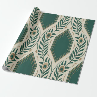 Elegant Emerald Peacock Feather Art Deco Wrapping  Paper