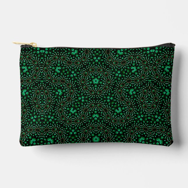 Elegant Emerald & Pearl Abstract Dot Art Pattern Accessory Pouch (Front)