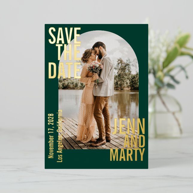 Elegant Emerald Photo Wedding Save The Date  (Standing Front)