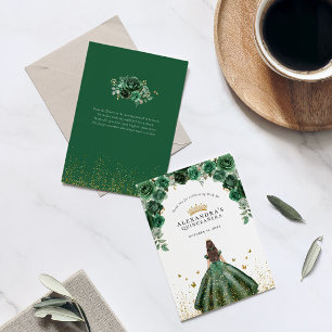 Elegant Emerald Quinceañera Floral Faux Foil Thank You Card