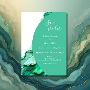 Elegant Emerald Teal Marble Watercolor Wedding Invitation