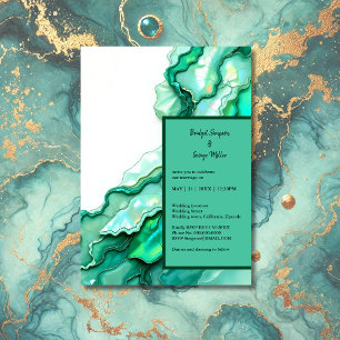 Elegant Emerald Teal Marble Watercolor Wedding Invitation