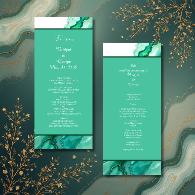 Elegant Emerald Teal Marble Watercolor Wedding Program (Creator Uploaded)
