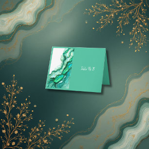 Elegant Emerald Teal Marble Watercolor Wedding Thank You Card