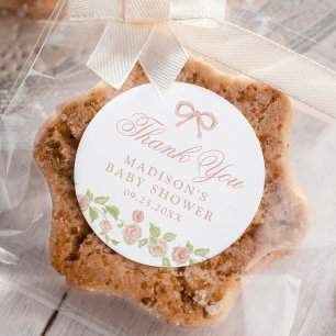 Elegant Enchanted Pink Floral Baby Shower Classic Round Sticker