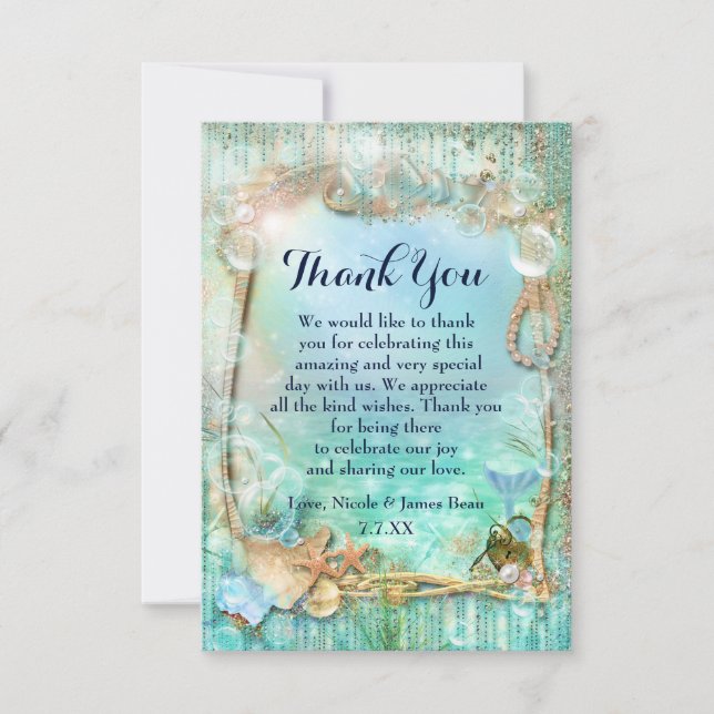 Elegant Enchanted Sea Beach Thank You Cards (Front)