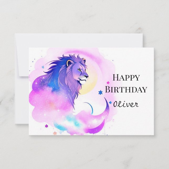 Elegant Enchanted Whimsical Lion Birthday Card (Front)