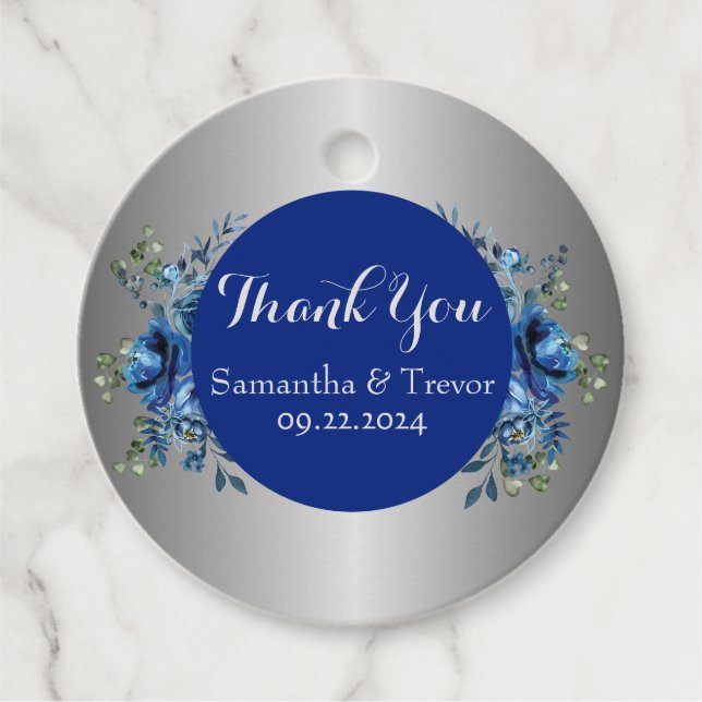 Elegant Enchantment: Monogrammed Silver Favour Tags (Front)