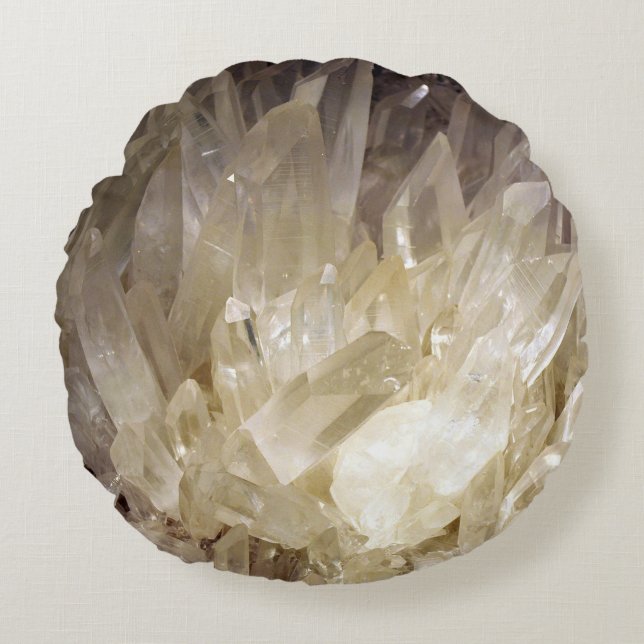 Elegant Energy Graphic Clear Quartz Round Cushion (Front)