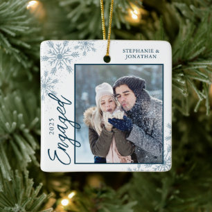 Elegant Engaged Christmas Snowflakes Ceramic Ornament