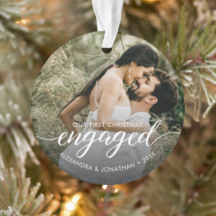 Elegant Engaged First Christmas Custom Photo Ornament