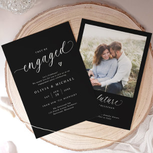 Elegant Engaged Modern Black Engagement Party Invitation