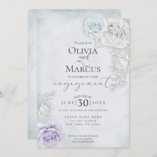 Elegant Engagement Blue Lilac and Ivory Roses Invitation