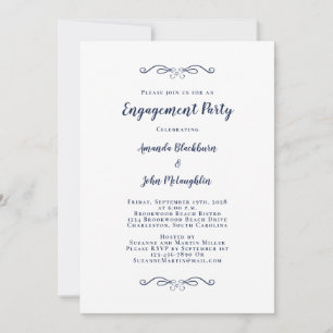 Elegant Engagement Party Couple Calligraphy Blue Invitation