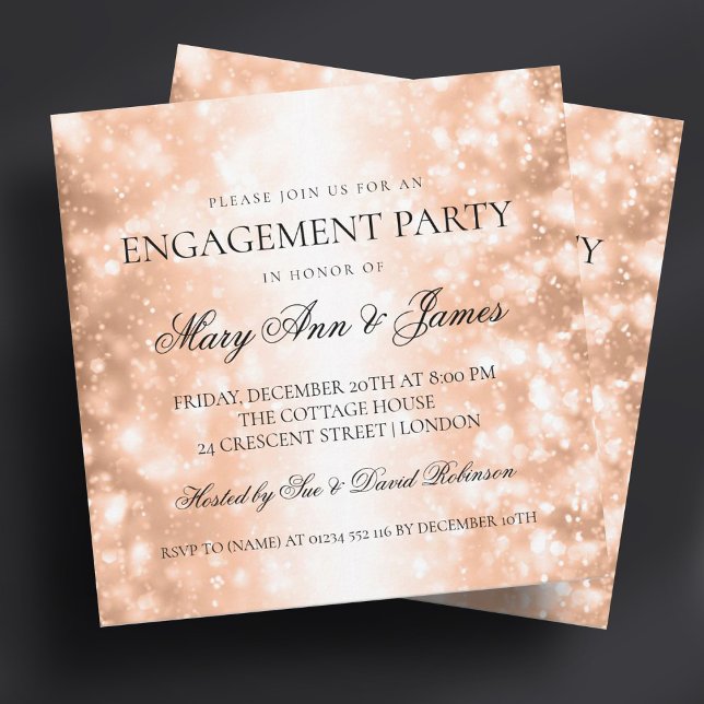 Elegant Engagement Party Rose Gold Shimmer Lights Invitation (Elegant Engagement Party Rose Gold Shimmer Lights Invitation)