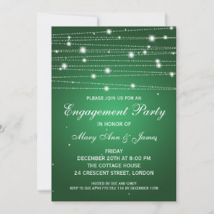 Elegant Engagement Party Sparkling Lines Emerald Invitation