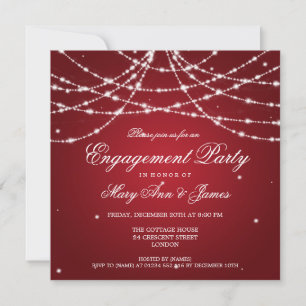 Elegant Engagement Party Sparkling String Red Invitation