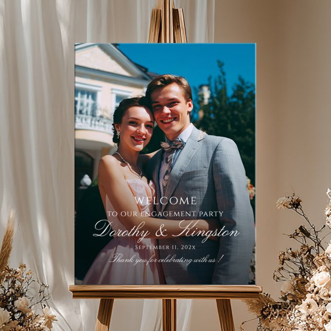 Elegant engagement party welcome sign with photo (Creator Uploaded)