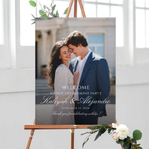 Elegant engagement party welcome sign with photo
