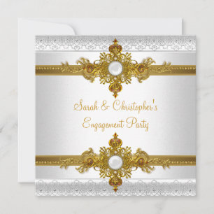 Elegant Engagement Party White Gold Jewel Invitation