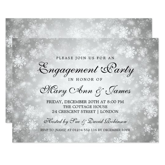 Elegant Engagement Party Winter Wonderland Silver Card