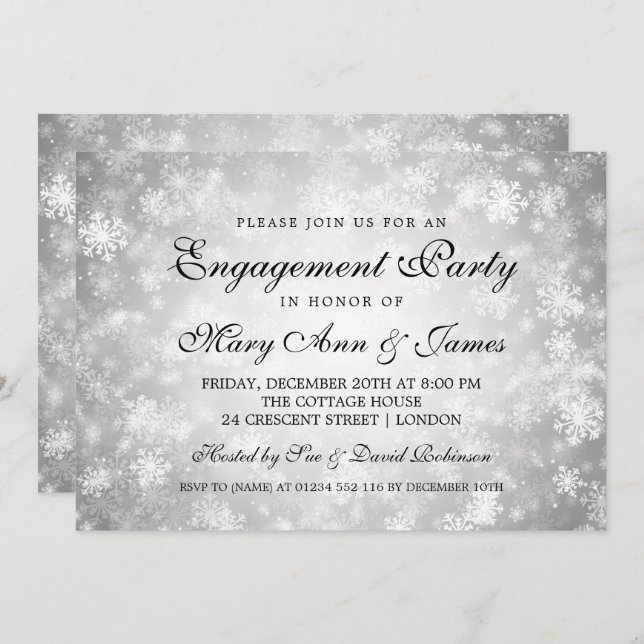 Elegant Engagement Party Winter Wonderland Silver Invitation (Front/Back)