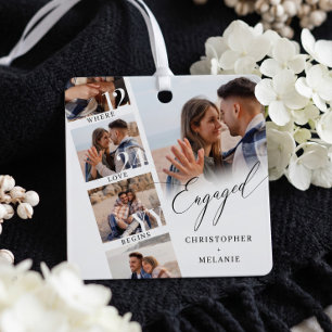 Elegant Engagement Photo Collage Engaged Keepsake Metal Tree Decoration