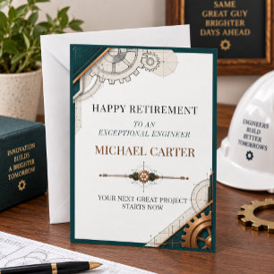 Elegant Engineer Retirement Teal Celebration Card