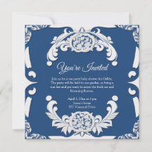 Elegant English China Blue & White Invitation