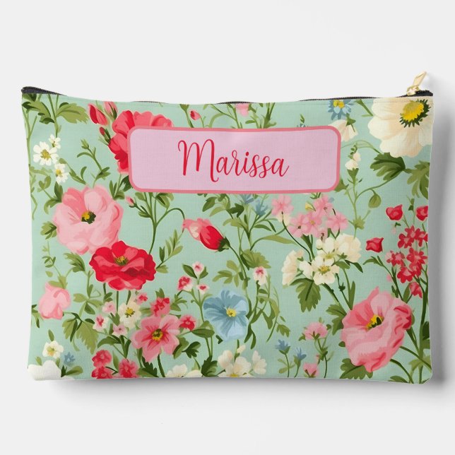 Elegant English Country Wildflower Lg Personalised Accessory Pouch (Back)