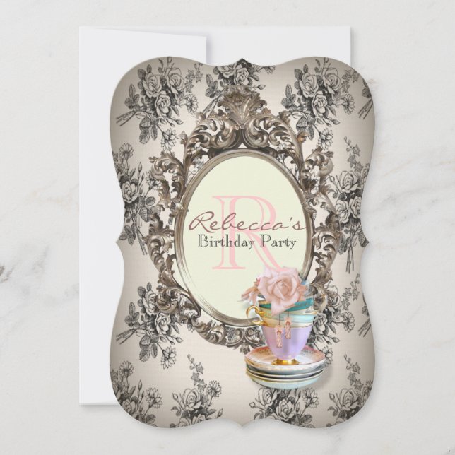 elegant english floral vintage birthday party invitation (Front)
