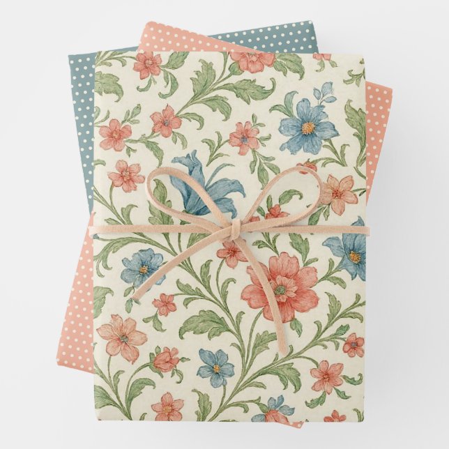 Elegant English Shabby Chic Floral Art Pattern Wrapping Paper Sheet (In situ)