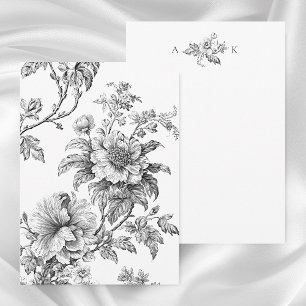 Elegant Engraved B&W Floral w/Monogram Card