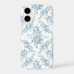 Elegant Engraved Blue and White Floral Toile