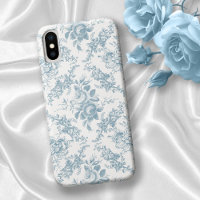 Elegant Engraved Blue and White Floral Toile