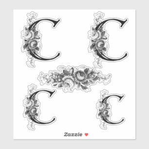 Elegant Engraved Floral Monogram Letter C