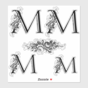 Elegant Engraved Floral Monogram Letter M