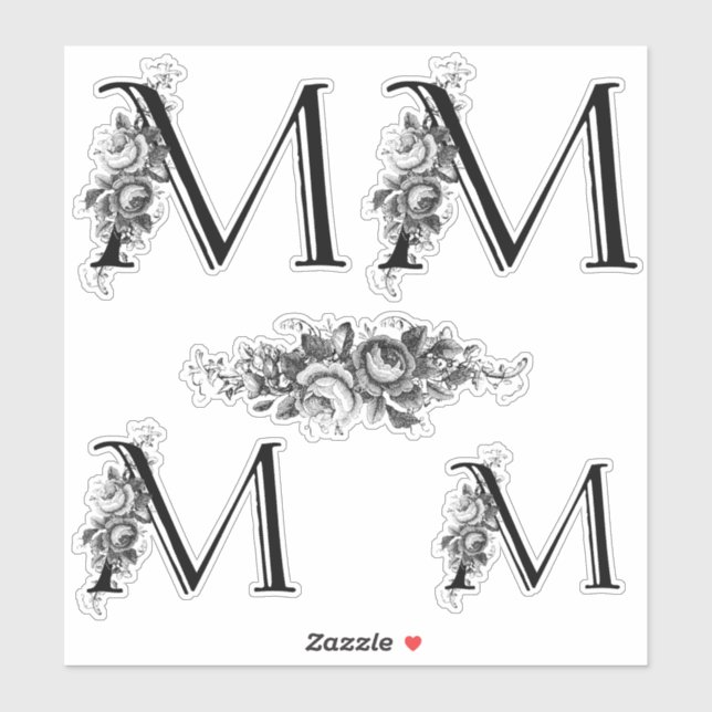 Elegant Engraved Floral Monogram Letter M (Sheet)