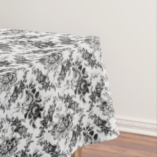 Elegant Engraved French Black Floral Toile Tablecloth